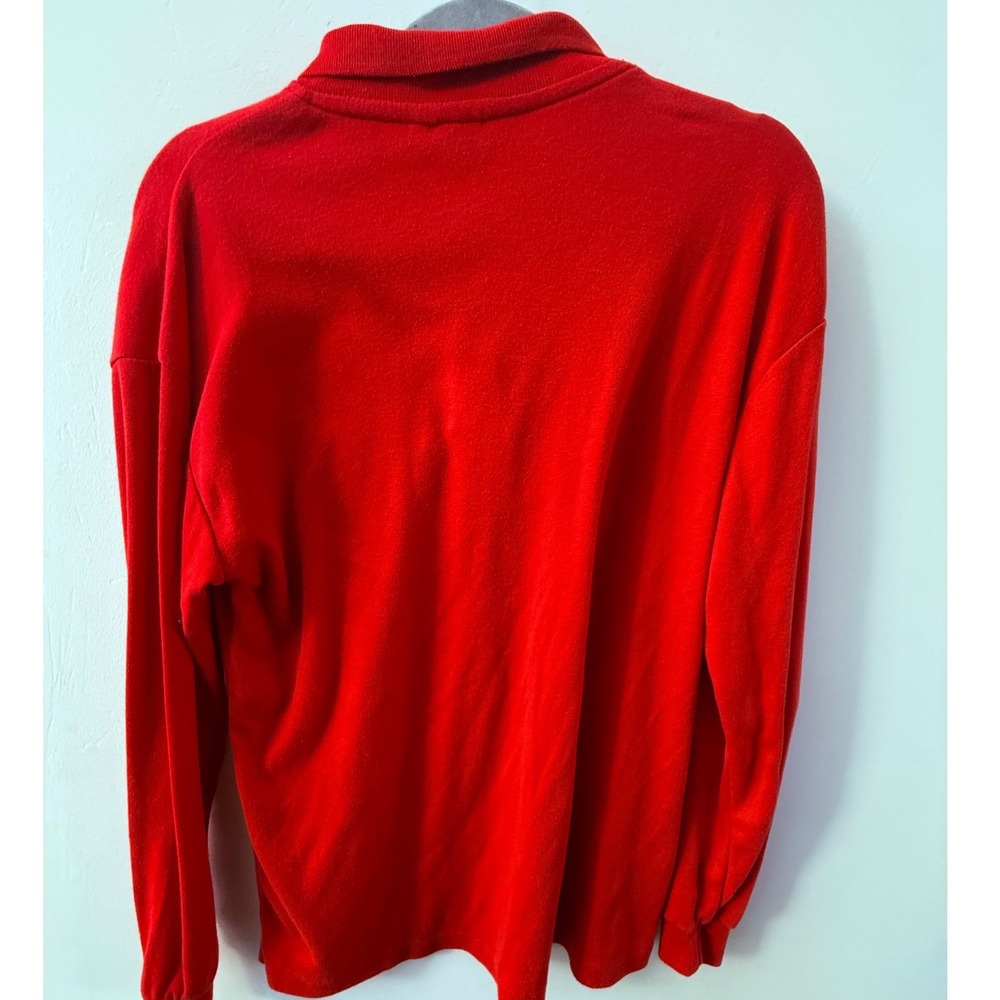 Vintage‎ YSL Mens Long Sleeve Polo Shirt Red Size XL Cotton Pocket Logo Preppy - Picture 4 of 7